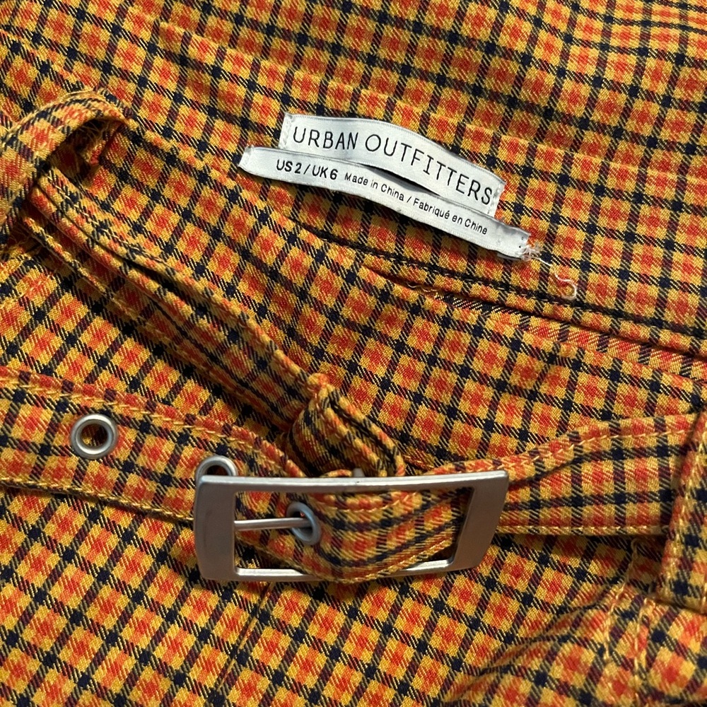 Urban Outfitters Orange Checkered Belted Skirt